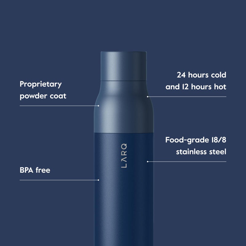 LARQ Bottle Twist Top 25 oz - Insulated Stainless Steel Water Bottle | BPA Free | Reusable Water Bottle for Camping, Office, and Travel | Keep Drinks Cold and Hot, Monaco Blue - Image 3
